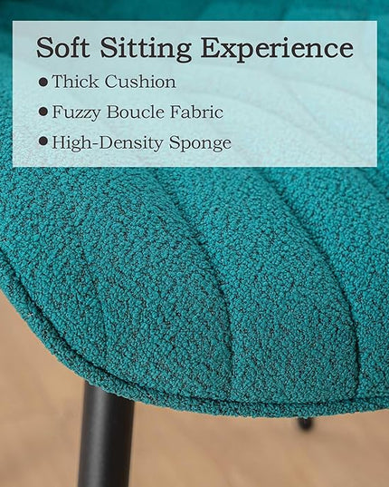 Velvet Dining Chairs Set of 2, Boucle Upholstered Dining Room Chairs with Curved Backrest for Kitchen Living Room Dining Room, Peacock Green - LeafyLoom