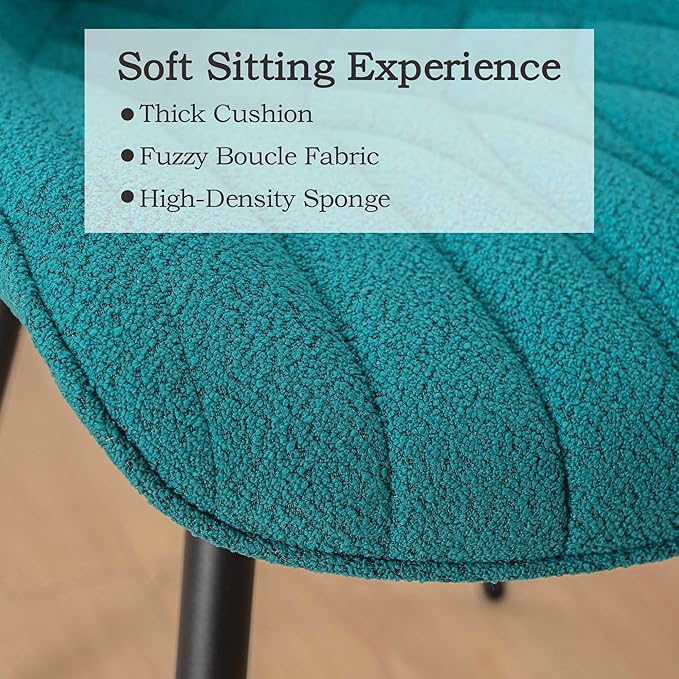 Velvet Dining Chairs Set of 2, Boucle Upholstered Dining Room Chairs with Curved Backrest for Kitchen Living Room Dining Room, Peacock Green - LeafyLoom