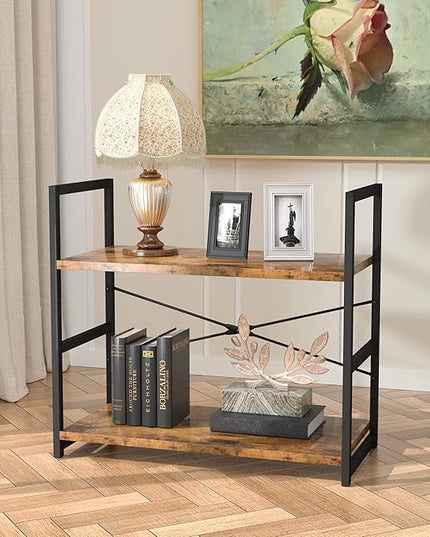 NUMENN 2 Tier Bookshelf, Tall Bookcase Shelf Storage Organizer, Modern Book Shelf for Bedroom, Living Room and Home Office, Vintage - LeafyLoom
