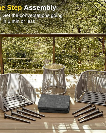 EAST OAK Breezeway Patio Furniture Set, 3-Piece Outside Bistro Set Handwoven Rattan Wicker Chairs with Waterproof Cushions, Tempered Glass Table, Outdoor Conversation Set, Light Grey & Dark Grey - LeafyLoom