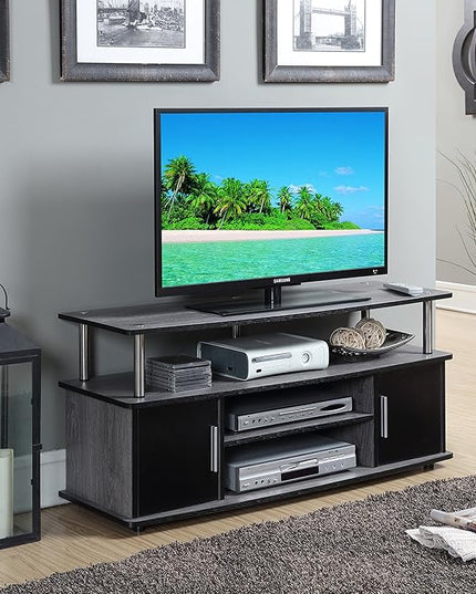 Convenience Concepts Designs2Go Monterey TV Stand with Cabinets and Shelves Home_Furniture_and_Decor, 47.25"L x 15.75"W x 21.25"H, Gray, Black - LeafyLoom