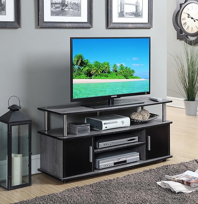 Convenience Concepts Designs2Go Monterey TV Stand with Cabinets and Shelves Home_Furniture_and_Decor, 47.25"L x 15.75"W x 21.25"H, Gray, Black - LeafyLoom