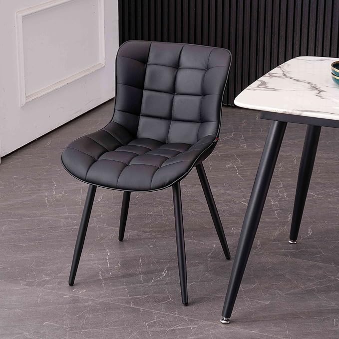 YOUTASTE Black Dining Chairs Set of 2 PU Leather Upholstered Modern Armless Dining Room Chair with Back Metal Legs Kitchen Dinner Accent Guest Chairs for Vanity Reception Waiting Room - LeafyLoom
