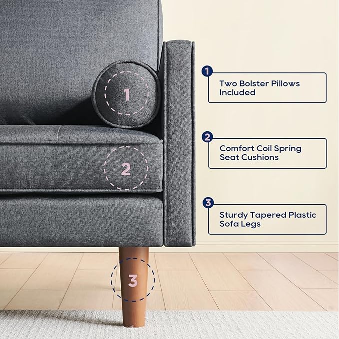 Vonanda Sectional Couch L Shaped Couch, Convertible Sectional Sofa with Reversible Chaise and Tufted Seat, Fabric Small Couch for Apartment and Small Living Space, Dark Grey - LeafyLoom