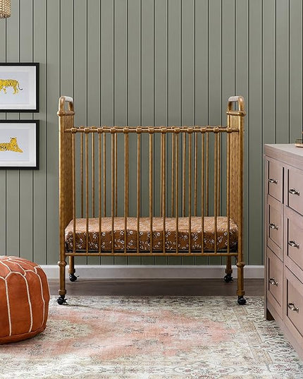 NAMESAKE Abigail 3-in-1 Convertible Mini Metal Crib in Vintage Gold, Greenguard Gold Certified - LeafyLoom