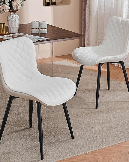 YOUTASTE White Dining Chairs Set of 2 Mid Century Modern Kitchen Chairs PU Leather Armless Upholstered Accent Dinner Chair with Back Metal Legs for Guest Reception Waiting Living Room - LeafyLoom