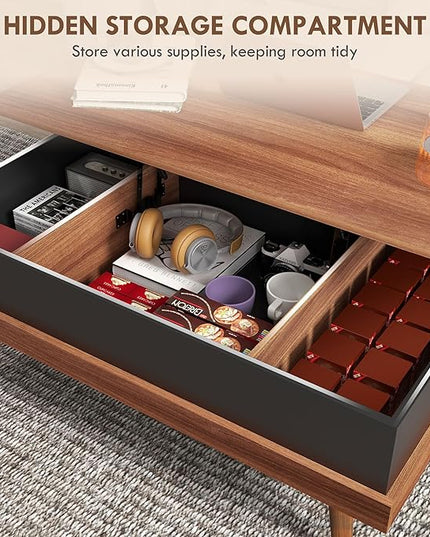 NicBex Coffee Table Wooden Lift Top Coffee Table with Storage Center Tables with Hidden Compartments and Legs Lift Tabletop Dining Table for Living Room, Office, and Bedroom,39.25" W, Walnut - LeafyLoom