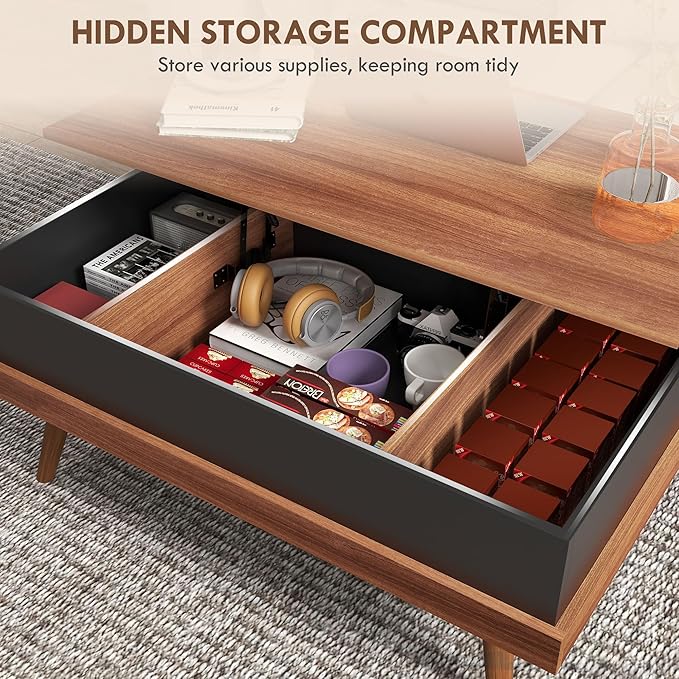 NicBex Coffee Table Wooden Lift Top Coffee Table with Storage Center Tables with Hidden Compartments and Legs Lift Tabletop Dining Table for Living Room, Office, and Bedroom,39.25" W, Walnut - LeafyLoom