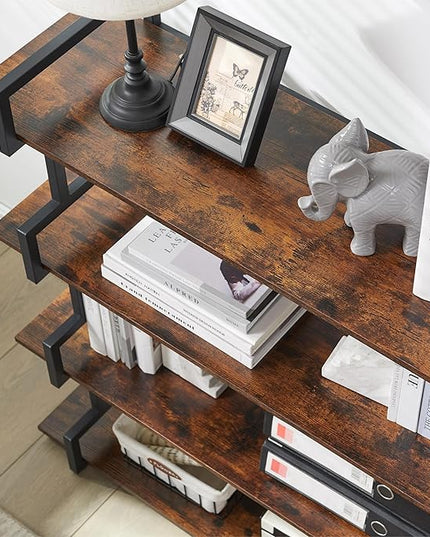 4-Tier Bookshelf-Industrial Bookcase, Rustic Open Book Shelf, Vintage Freestanding Bookshelves, Metal Frame and Solid Wood, Living room, Office, Bedroom Storage - LeafyLoom