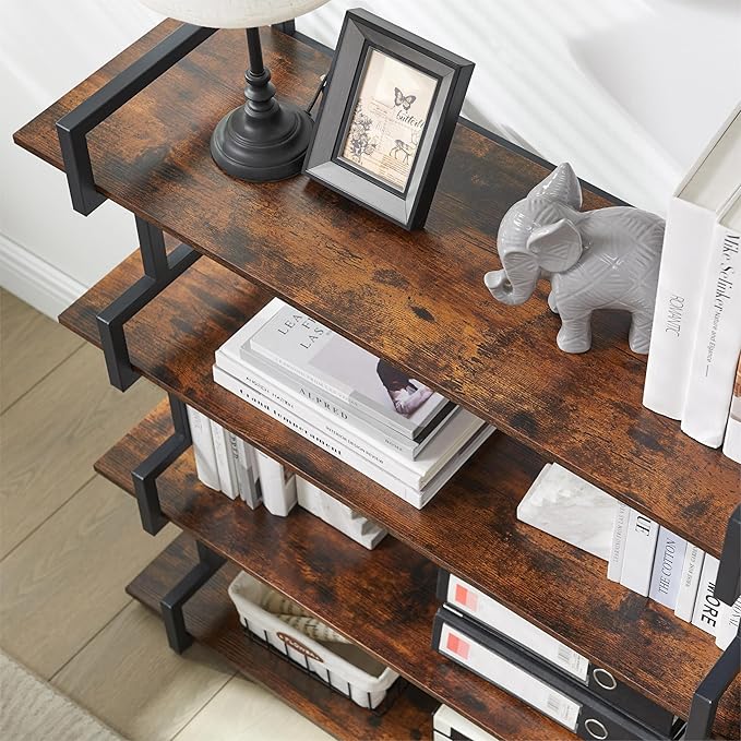 4-Tier Bookshelf-Industrial Bookcase, Rustic Open Book Shelf, Vintage Freestanding Bookshelves, Metal Frame and Solid Wood, Living room, Office, Bedroom Storage - LeafyLoom