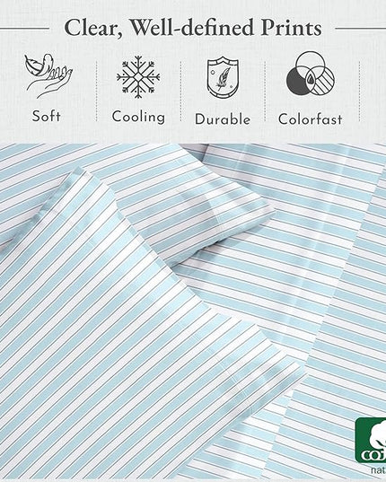 California Design Den Striped Bed Sheets Twin Size, 3 Piece 100% Cotton Sheets Set Luxury 400 Thread Count Sateen, Twin Sheets Printed Pattern (Cape Stripe) - LeafyLoom
