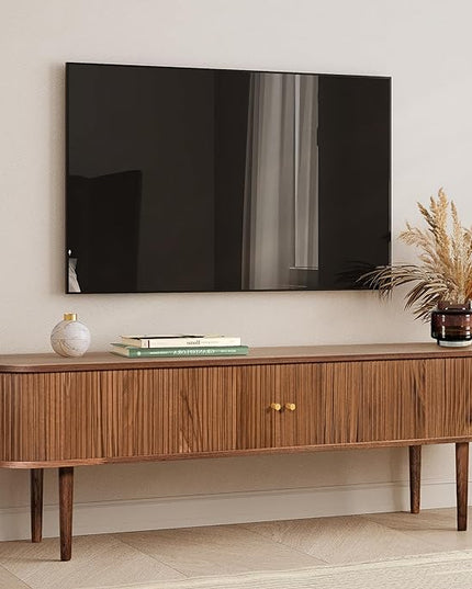 71’’ TV Stand with Storage and Shelves designed to fit 65’’ - 75’’ TVs. Wood Entertainment Center for Living Room and Bedroom, Media Console and Modern TV Console Table (Walnut) - LeafyLoom