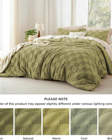 Bedsure Twin/Twin XL Comforter Set Beige, Boho Tufted Bedding Comforter Set, Checkered Farmhouse Shabby Chic Bed Set, 2 Pieces, 1 Plaid Geometric Comforter and 1 Pillow Sham - LeafyLoom