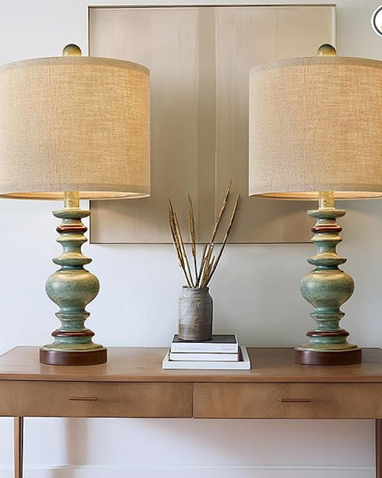 BOBOMOMO 20" Farmhouse Lamps for Bedrooms Set of 2, Retro Side Table Lamps Bedside Lamp for Side Nightstand Living Room（suitable for decorating small areas） - LeafyLoom