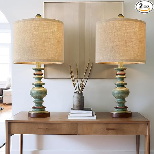 BOBOMOMO 20" Farmhouse Lamps for Bedrooms Set of 2, Retro Side Table Lamps Bedside Lamp for Side Nightstand Living Room（suitable for decorating small areas） - LeafyLoom