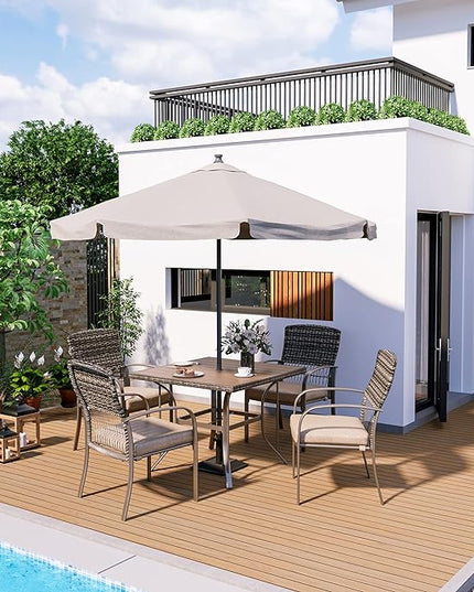 Pamapic Outdoor Piece Patio Dining Set, Weather Resistant PE Rattan Table and Chairs, Comfortable Cushions, Easy Maintenance, 5 PCS, Beige - LeafyLoom
