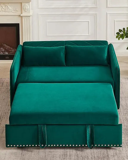3 in 1 Multifunctional Pull Out Sofa Bed, Convertible Sleeper Couch Futon Loveseat with Reclining Backrest USB Ports and Side Pockets, Adjustable Chaise Lounge Pullout Sofabed for Living Room - LeafyLoom