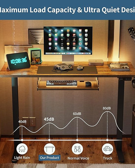 BANTI 48" x 24" Height Adjustable Electric Standing Desk with Keyboard Tray, Sit Stand up Desk with Splice Board, Black Frame/Rustic Brown Top - LeafyLoom