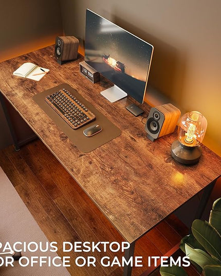 Computer Desk, 55 Inch Office Desk, Gaming Desk with Storage, Writing Desk Work Desk for Home Office, Study, Modern Simple Desk, Large Legroom, Metal Frame, Rustic Brown - LeafyLoom