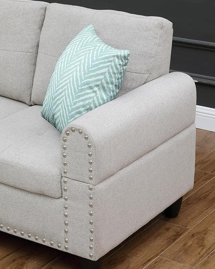 98" L-Shaped Sectional Couch with Storage Ottoman and Left Facing Chaise,Linen Upholstered Sofa with 2 Cup Holders and 2 Throw Pillows for Living Room,Light Gray - LeafyLoom