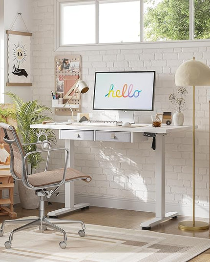 Standing Desk with 2 Drawers, Adjustable Height Electric Desk with Storage, 48 x 24 Inches Sit Stand Up Computer Table for Work Office Home, White - LeafyLoom