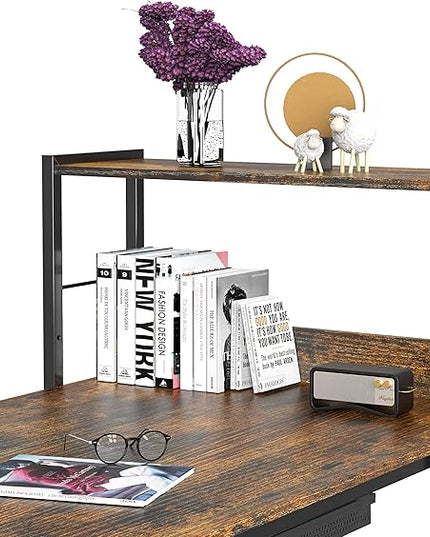 SHW 46-Inch Mission Desk with Side Shelf, 24" Deep, Rustic Brown - LeafyLoom