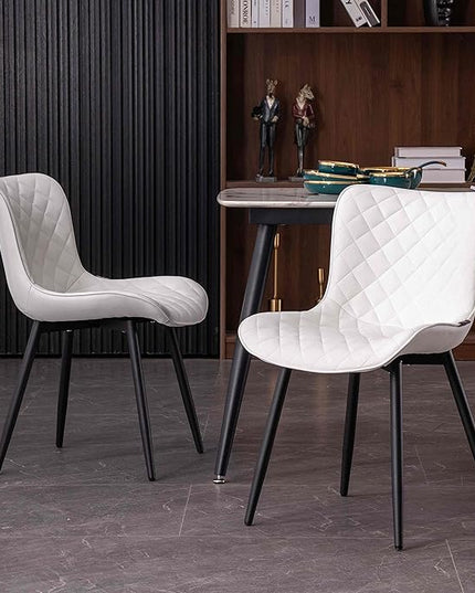 YOUTASTE White Dining Chairs Set of 2 Mid Century Modern Kitchen Chairs PU Leather Armless Upholstered Accent Dinner Chair with Back Metal Legs for Guest Reception Waiting Living Room - LeafyLoom