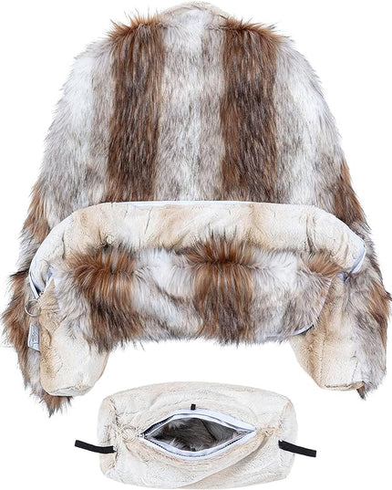 Husband Pillow XXL Cover Only - Rare Baby Coyote Fur Backrest Pillowcase Set, Two-Tone Reversible Double Sided Fabulous Faux Fur Reading & Bed Rest, Thick Zippers, 2 Sided Solid Fabric Neck Rolls - LeafyLoom