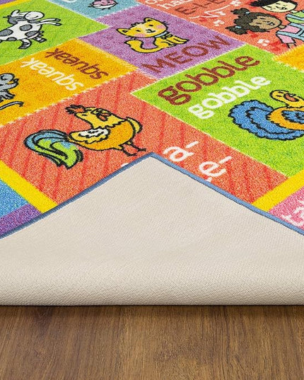 KC Cubs Kids Rug, Baby Play Mat ABC Alphabet with Animals Old MacDonald Educational Learning Game Play Area Non Slip Baby Girl & Boy Carpet for Children Bedroom Toddler Playroom Floor Mat Nursery Rug - LeafyLoom
