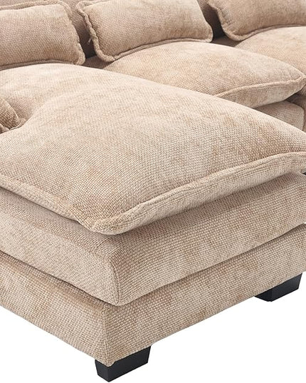 6 Seater Overstuffed Modular Sectional Sofa Cloud Couch with Double Chaise Lounge, U Shaped Chenille Upholstered Leisure Sofa&Couches with Memory Foam and Waist Pillows for Living Room Office - LeafyLoom