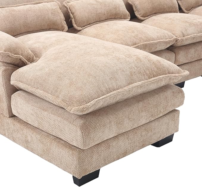 6 Seater Overstuffed Modular Sectional Sofa Cloud Couch with Double Chaise Lounge, U Shaped Chenille Upholstered Leisure Sofa&Couches with Memory Foam and Waist Pillows for Living Room Office - LeafyLoom