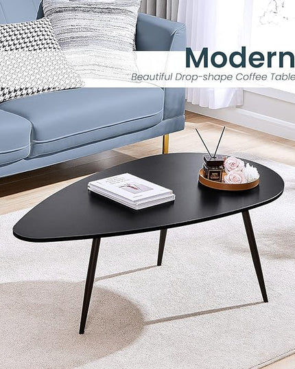 SAYGOER Black Small Coffee Table Modern Oval Coffee Tables Retro Center Table for Small Space Mid Century Coffee Table Rustic Accent Table for Living Room Home Office, Easy Assembly - LeafyLoom
