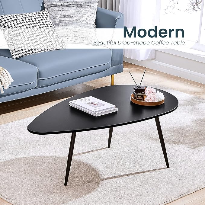 SAYGOER Black Small Coffee Table Modern Oval Coffee Tables Retro Center Table for Small Space Mid Century Coffee Table Rustic Accent Table for Living Room Home Office, Easy Assembly - LeafyLoom