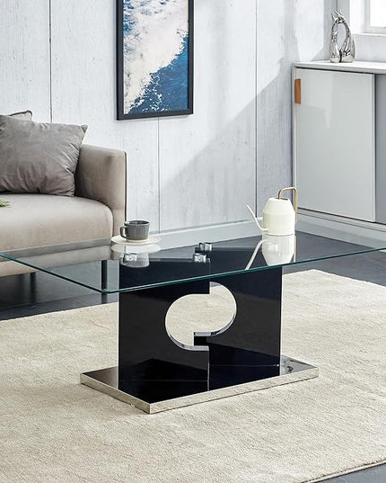 NicBex 47.2Inch Rectangular Dining Table,Modern Kitchen Table with Tempered Glass Tabletop and Black MDF Legs for 4 to 6,Practical Coffee Table,Dining Room Table for Kitchen,Meeting Living Room,Black - LeafyLoom