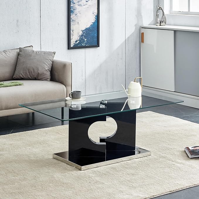 NicBex 47.2Inch Rectangular Dining Table,Modern Kitchen Table with Tempered Glass Tabletop and Black MDF Legs for 4 to 6,Practical Coffee Table,Dining Room Table for Kitchen,Meeting Living Room,Black - LeafyLoom