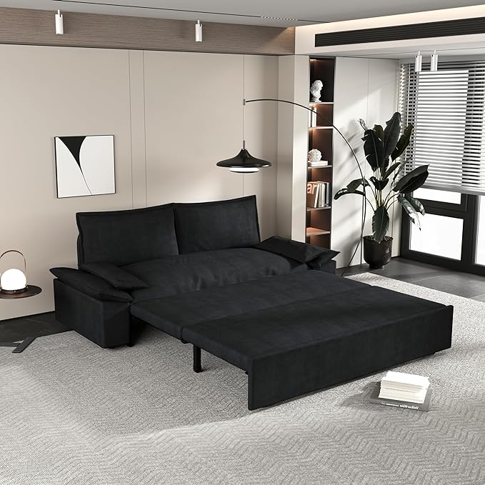 Functional Love Seats Convertible Queen Size Sofabed with 2 Lumbar Pillows, 70" Oversized Loveseat Sofa W/Pull Out Sleeper Couch Bed and Padded Armrests for Home Office Apartment Living Room - LeafyLoom