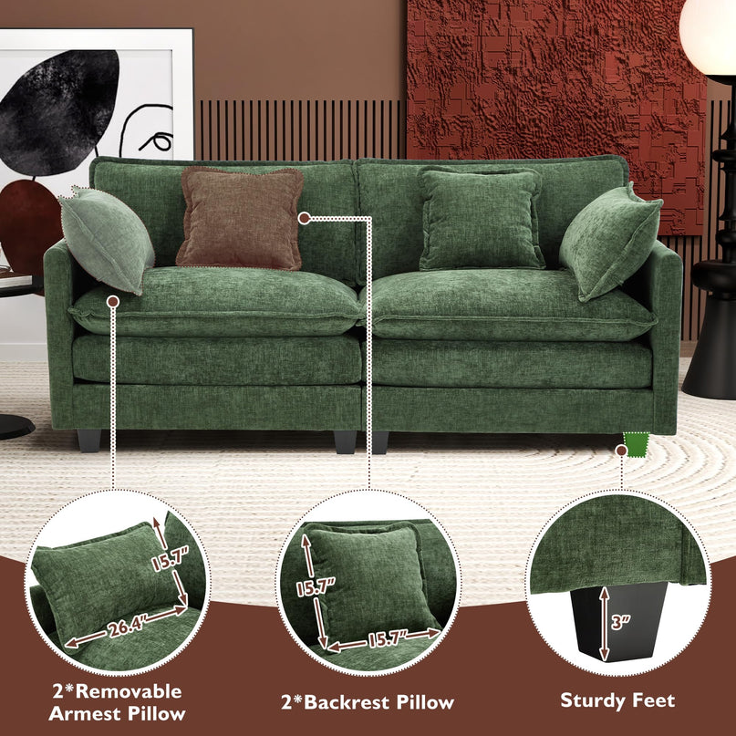 Ihanherry 111.4" L Shaped Modern Sofa Modular Sectional Cloud Couch with Ottoman, 4-Seat Chenille Deep Seat Sofa with Pillow for Living Room, Bedroom and Apartment, Beige LeafyLoom