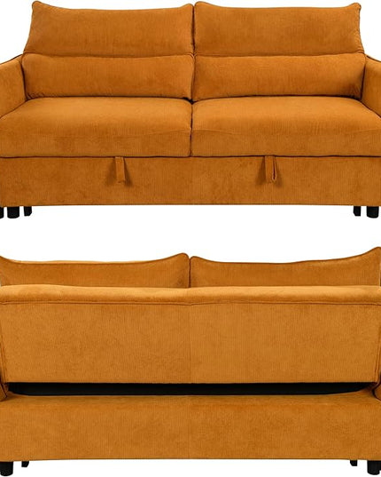 Queen Size Loveseat Sleeper Sofa,3 in 1 Soft Corduroy Upholstered Oversized Convertible Love Seat Sofabed cum Daybed W/Pull Out Sleep Couch Bed and Reclining Backrest for Living Space - LeafyLoom