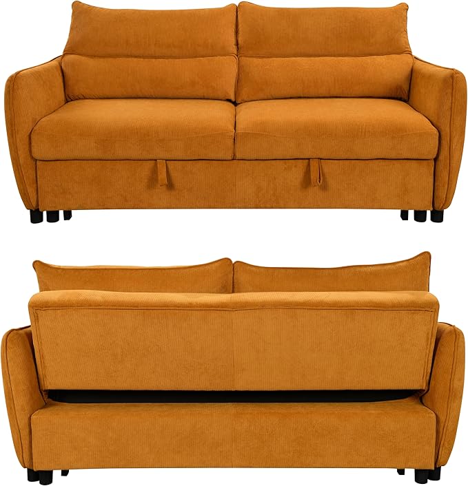 Queen Size Loveseat Sleeper Sofa,3 in 1 Soft Corduroy Upholstered Oversized Convertible Love Seat Sofabed cum Daybed W/Pull Out Sleep Couch Bed and Reclining Backrest for Living Space - LeafyLoom