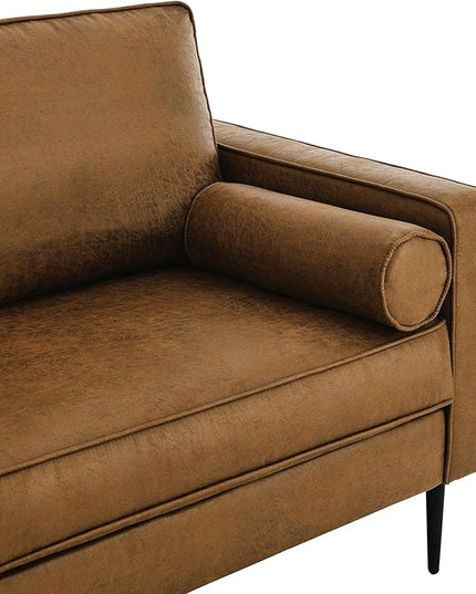 Upholstered 3 Seater Sofa Couch with Metal Legs and Removable Cushions for Livingroom Bedroom, Including 2 Bolster Pillows, Brown, 77" W - LeafyLoom