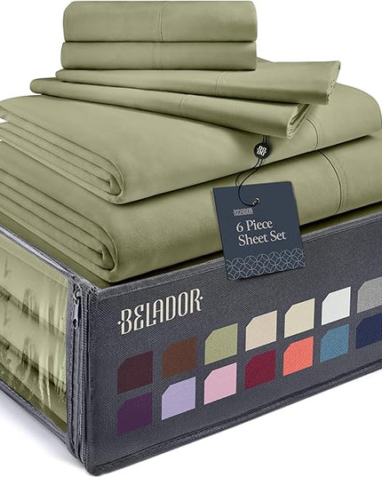 BELADOR Silky Soft Queen Sheet Set - 6 Piece Bed Sheets for Queen Size Bed, Secure-Fit Deep Pocket Sheets with Elastic, Breathable Hotel Sheets & Pillowcase Set, Wrinkle Free Oeko-Tex Sheets - LeafyLoom