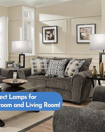 22’’ Tall Set of 2 Touch Control Table Lamp w. 2 USB Ports, 3-Way Dimmable Modern Bedroom Bedside Touch Lamps w. Fabric Gray Shade for Living Room End Table Nightstand Reading - LeafyLoom