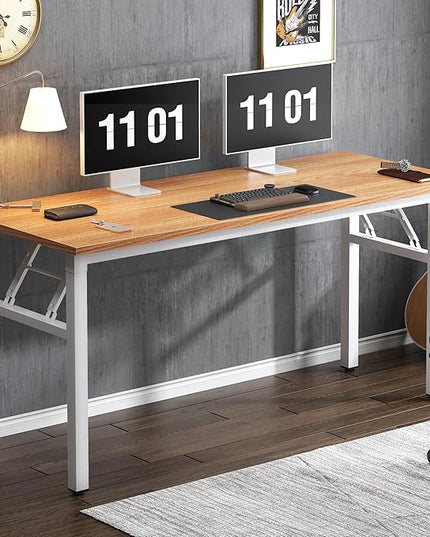 Need AC5BW-140 computer desk, 55 inches, Teak & White - LeafyLoom