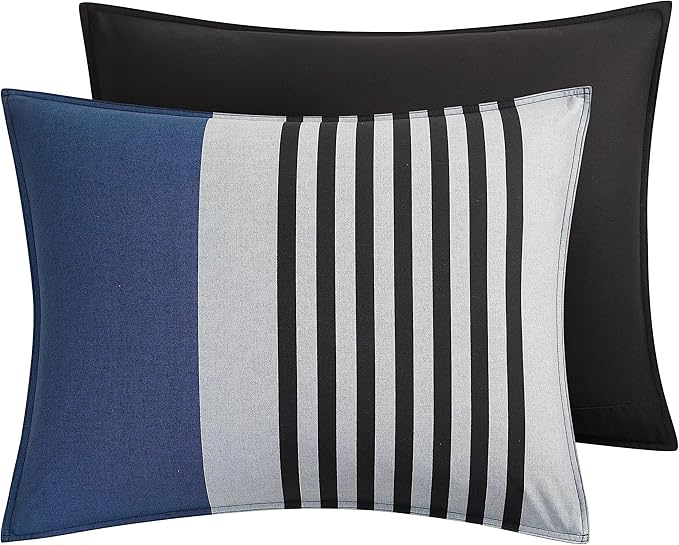 Nautica Comforter Set Cotton Reversible Bedding with Matching Shams, Home Decor for All Seasons, King, Rendon Charcoal/Blue/Grey - LeafyLoom