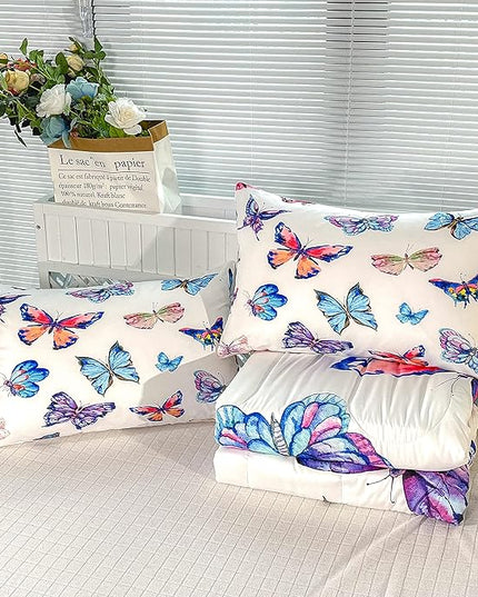CVHOUSE Bedding Set, Full Size, Butterfly Design for Girls Kids Teens, 3Pcs Including Comforter and 2 Pillowcases - LeafyLoom