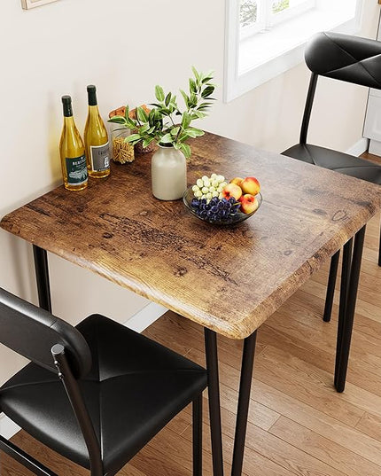Dining Table for 2, Small Square kitchen Dinner Table Set for 2,Space Saving Wood Modern Dinette With Upholstered,Dining Room Furniture for Breakfast Nook, Apartment,Home Office Small Space,3 Piece - LeafyLoom