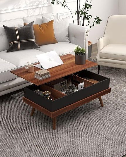 NicBex Coffee Table Wooden Lift Top Coffee Table with Storage Center Tables with Hidden Compartments and Legs Lift Tabletop Dining Table for Living Room, Office, and Bedroom,39.25" W, Walnut - LeafyLoom