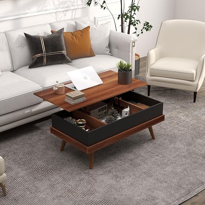 NicBex Coffee Table Wooden Lift Top Coffee Table with Storage Center Tables with Hidden Compartments and Legs Lift Tabletop Dining Table for Living Room, Office, and Bedroom,39.25" W, Walnut - LeafyLoom