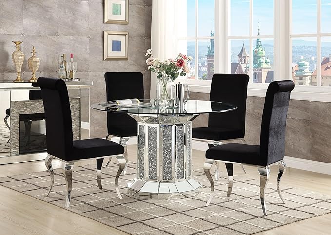 NicBex Dining Table Contemporary Kitchen Table Farmhouse Rustic Dining Table, Mirrored & Faux Diamonds Round Dining Table, Easy Assembly, Clear + Faux Diamonds - LeafyLoom
