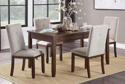 NicBex 5 Piece Dining Table Set Kitchen Table and Chairs 5Pc Dining Set Table and 4 Side Chair Chenille Upholstery Functional Drawers Table Wooden Funiture Dining Kitchen Set, Cherry - LeafyLoom